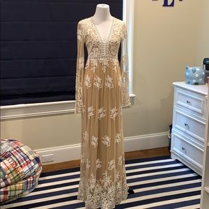 Lace lined nude and ivory gown